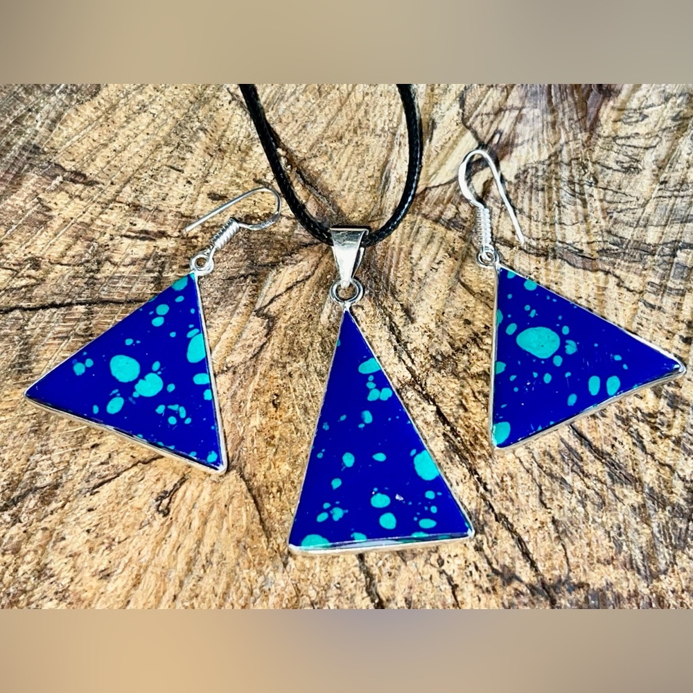 Colorful Rainbow Calsilica Pendant & Earrings
